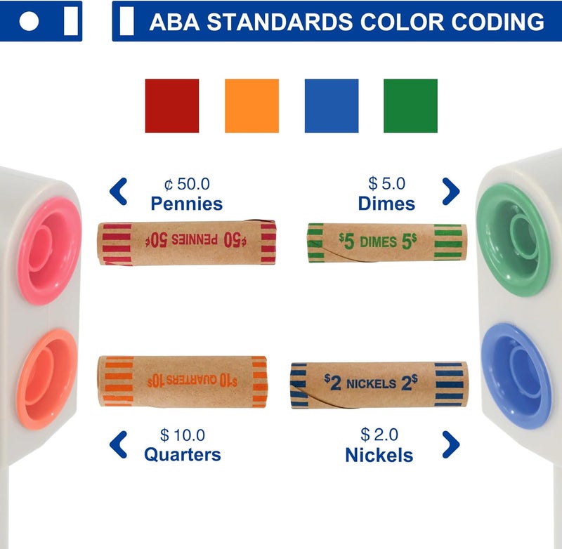 Essential Electric Coin Wrappers Crimper, Color Coded Coin Wrapper Crimping Tool, Includes 16 Assorted Preformed Coin Roll Wrappers - Image 4